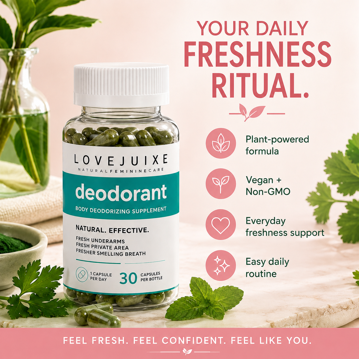 Natural Deodorant Chlorophyll Pill for Body Odor, Detox & Healthy Skin