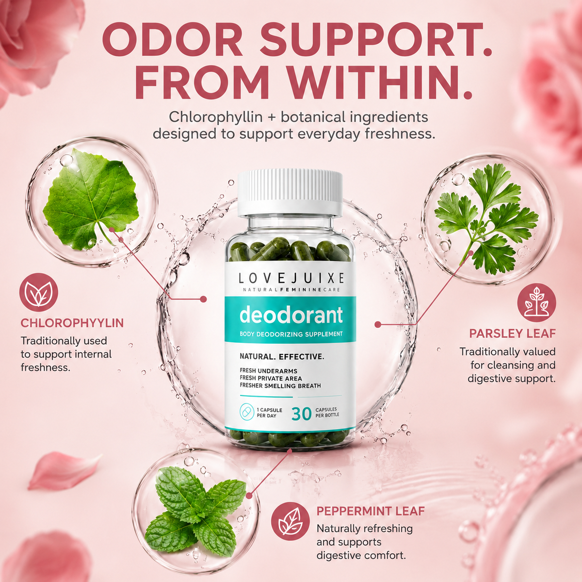 Natural Deodorant Chlorophyll Pill for Body Odor, Detox & Healthy Skin