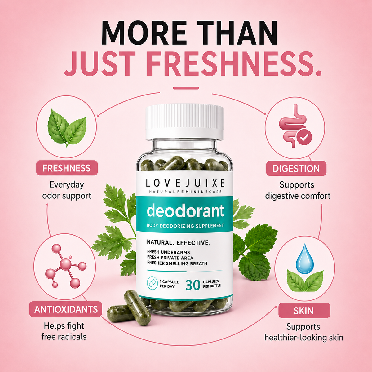 Natural Deodorant Chlorophyll Pill for Body Odor, Detox & Healthy Skin