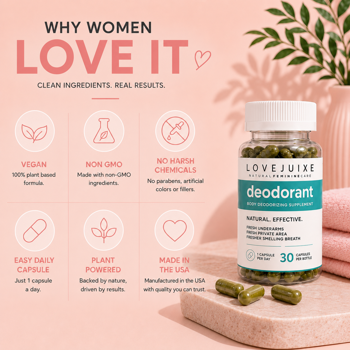 Natural Deodorant Chlorophyll Pill for Body Odor, Detox & Healthy Skin