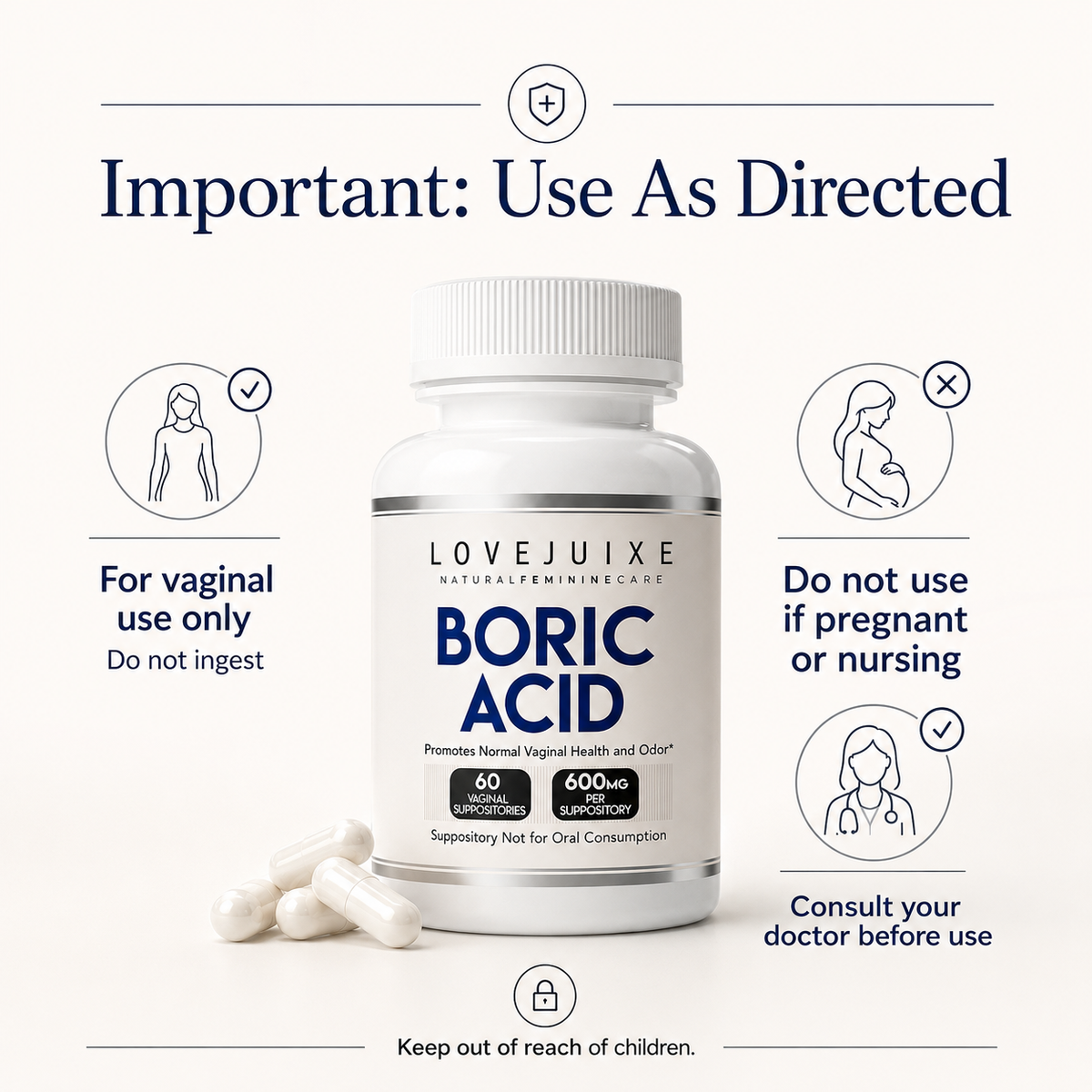 Boric Acid Vaginal Suppositories for pH Balance and Odor Control
